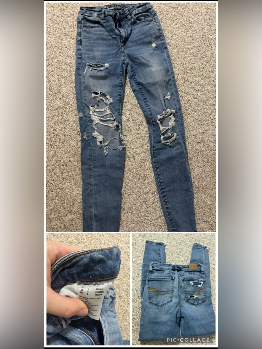 American Eagle Outfitters Distressed Skinny Jeans - Blue